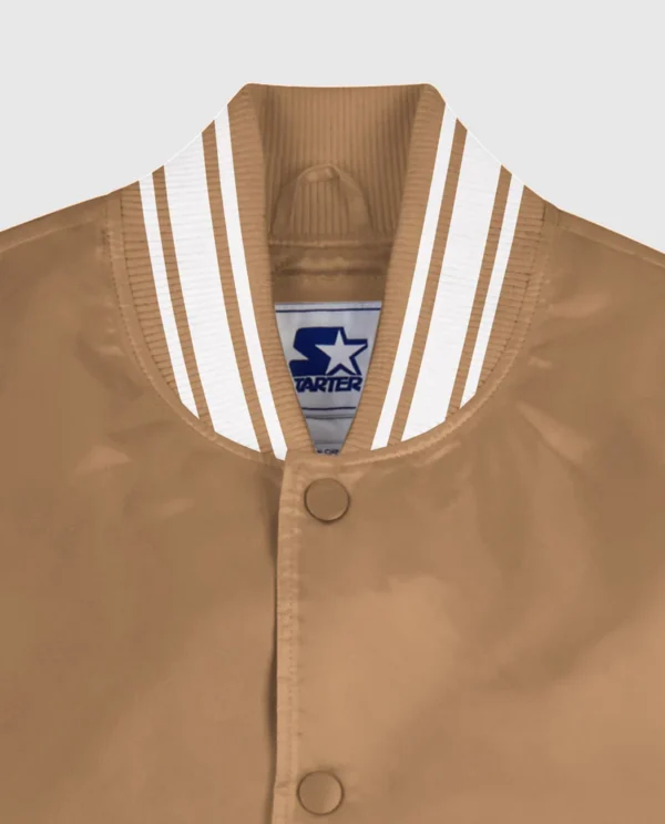 Locker Room Full-Snap Satin Jacket Wheat