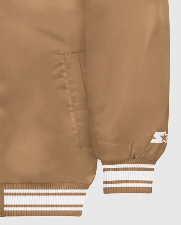 Locker Room Full-Snap Satin Jacket Wheat