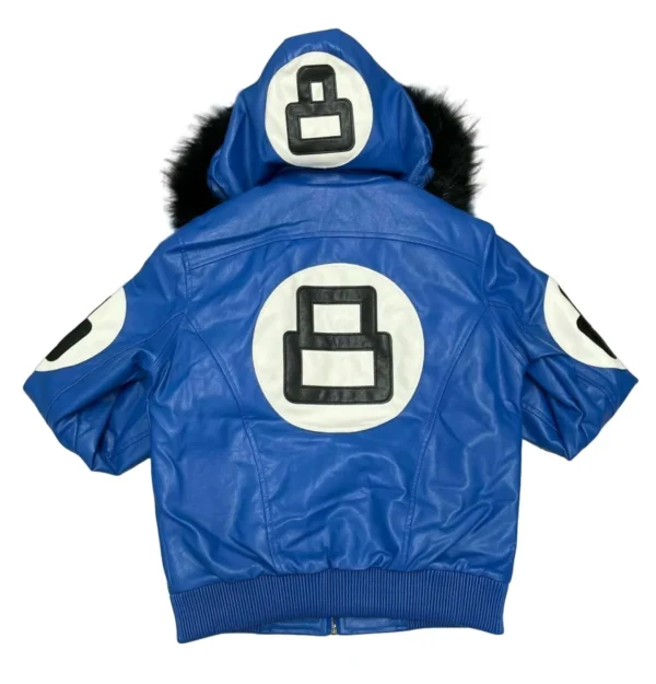 8 Ball Blue Leather Hooded Jacket