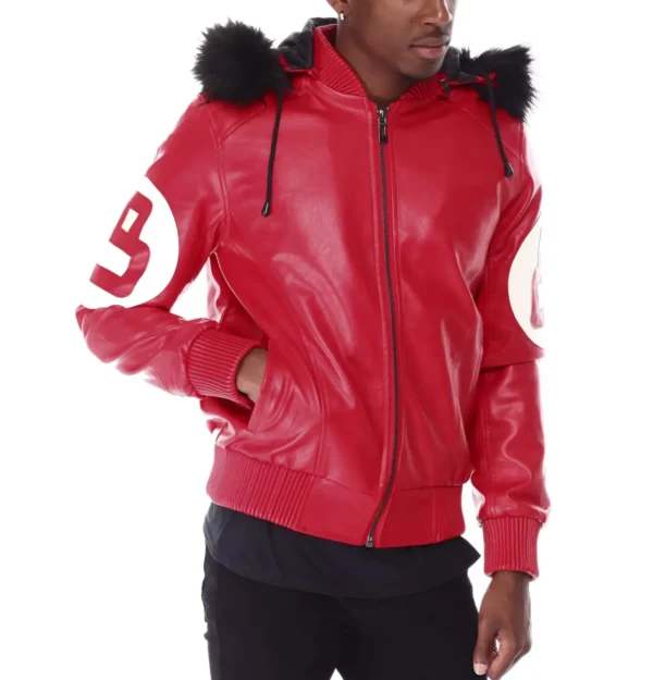 8 Ball Red Hooded Leather Jacket