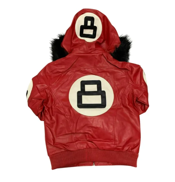 8 Ball Red Leather Hooded Jacket