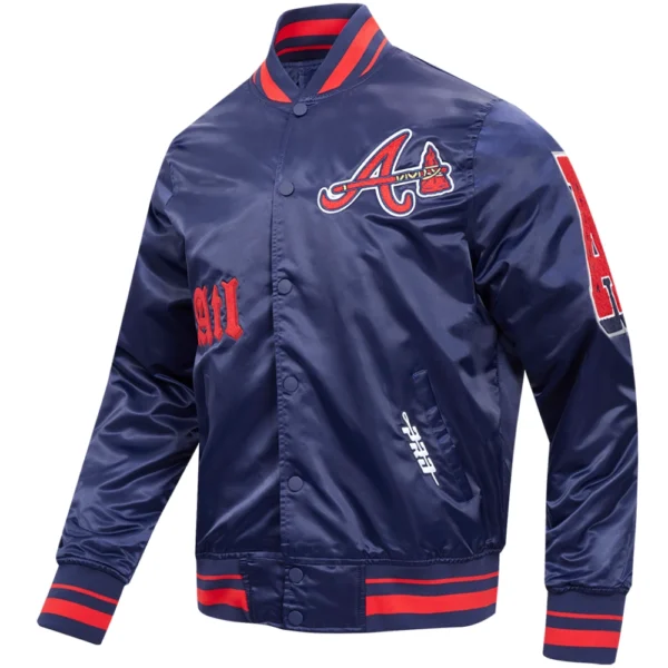 Atlanta Braves Old English Satin Varsity Jacket Navy