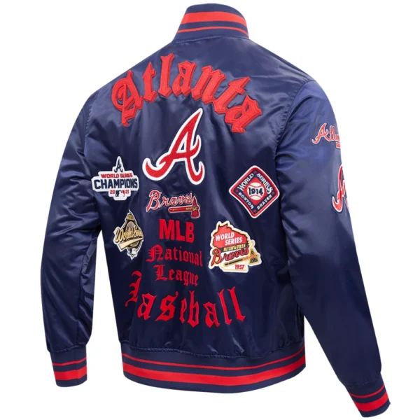 Atlanta Braves Old English Satin Varsity Jacket Navy