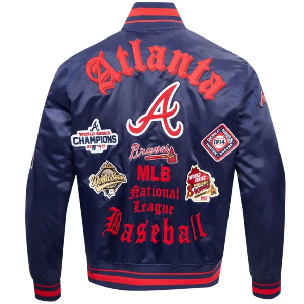 Atlanta Braves Old English Satin Varsity Jacket Navy