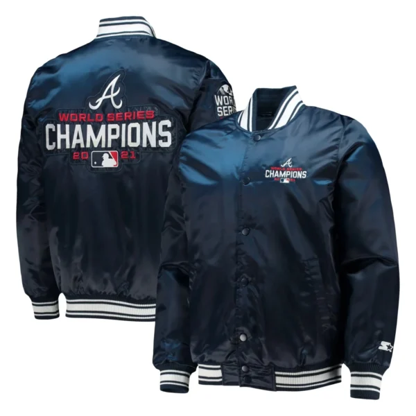 Atlanta Braves Champions Navy Locker Room Satin Varsity Ja