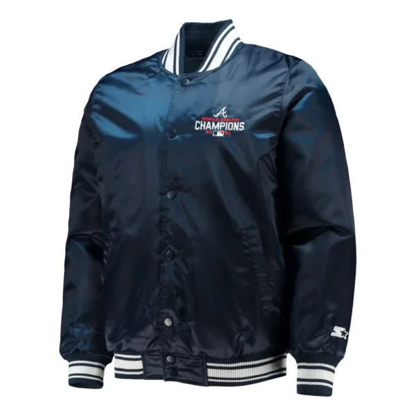 Atlanta Braves Champions Navy Locker Room Satin Varsity Jacket