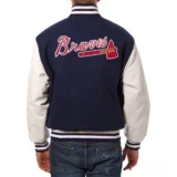 Atlanta Braves Domestic Two-Tone Wool & Leather Varsity Jacket Navy-Whit