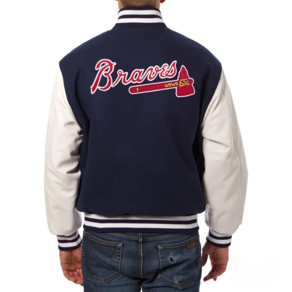 Atlanta Braves Domestic Two-Tone Wool & Leather Varsity Jacket Navy-Whit