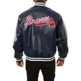 Atlanta Braves Full Real Leather Varsity Jacket Nav