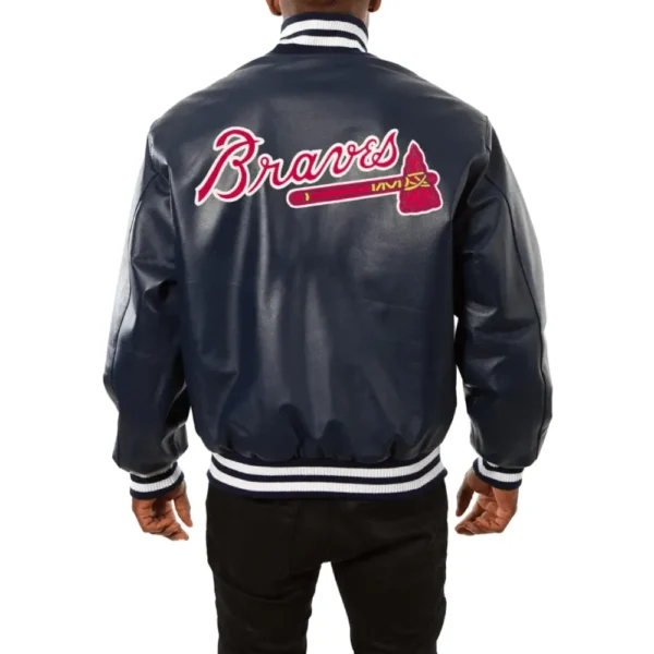 Atlanta Braves Full Real Leather Varsity Jacket Nav