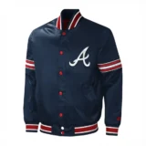 Atlanta Braves Midfield Full-Snap Navy Satin Varsity Jacket