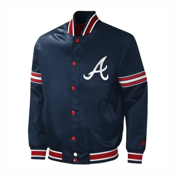 Atlanta Braves Midfield Full-Snap Navy Satin Varsity Jacket