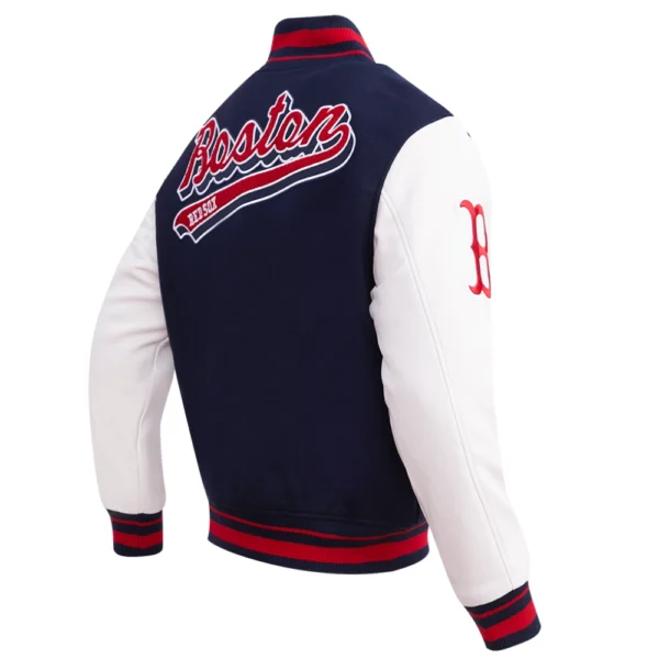 Atlanta Braves Retro Classic Navy/White Rib Knitted Varsity Jacket Wool & Leather