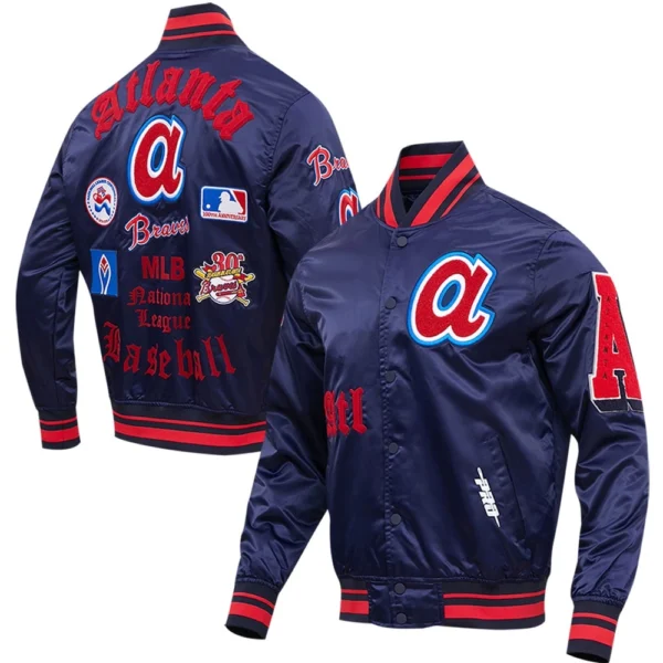 Atlanta Braves Old English Full-Snap Varsity Jacket Satin