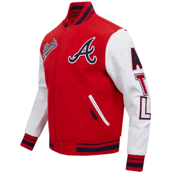 Atlanta Braves Script Tail Rib Knitted Wool & Leather Jacket Varsity