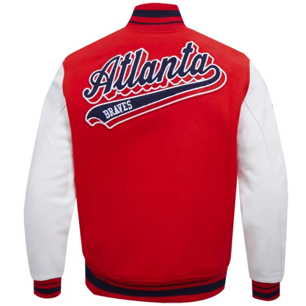 Atlanta Braves Script Tail Rib Knitted Wool & Leather Jacket Varsity