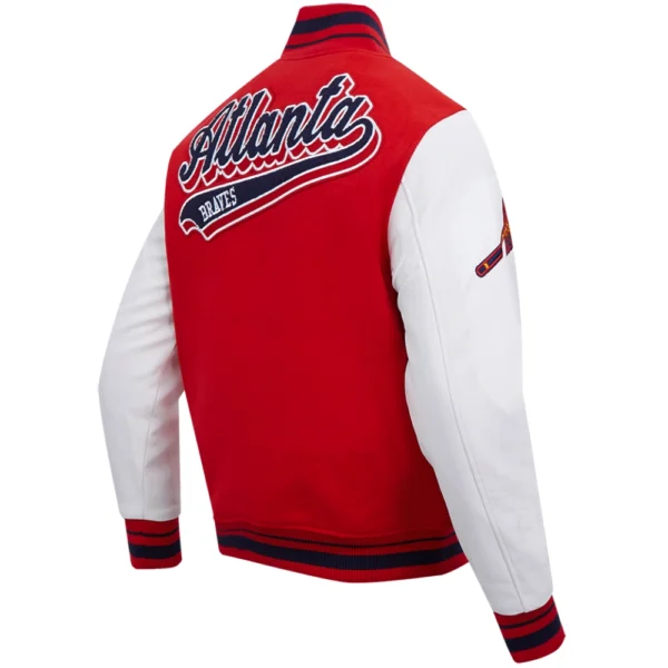 Atlanta Braves Script Tail Rib Knitted Wool & Leather Jacket Varsity