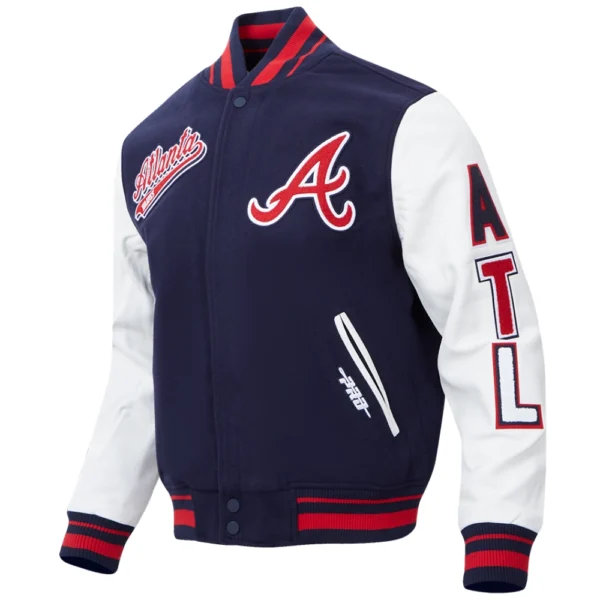Atlanta Braves Old English Rib knitted Wool & Leather Jacket Varsity