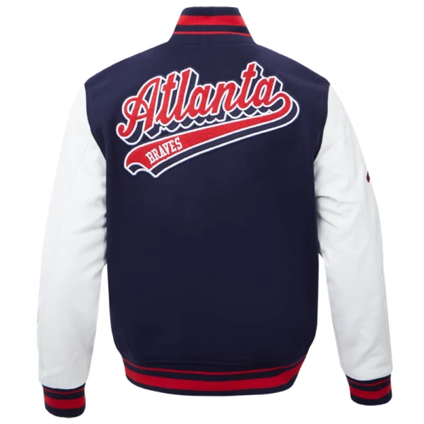 Atlanta Braves Old English Rib knitted Wool & Leather Jacket Varsity