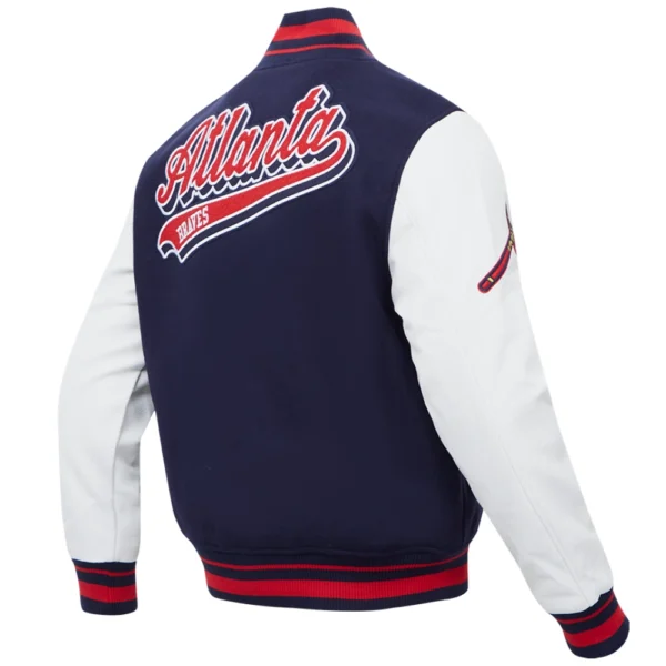 Atlanta Braves Old English Rib knitted Wool & Leather Jacket Varsity