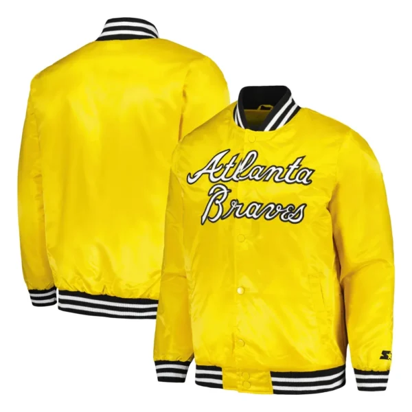 Atlanta Braves Cross Full-Snap Yellow  Varsity Jacket Satin