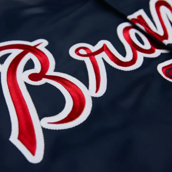 Atlanta Braves Full-Snap Varsity Jacket – Navy Satin