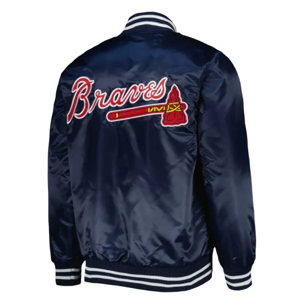 Atlanta Braves Patch Full-Snap Navy Varsity Jacket Satin