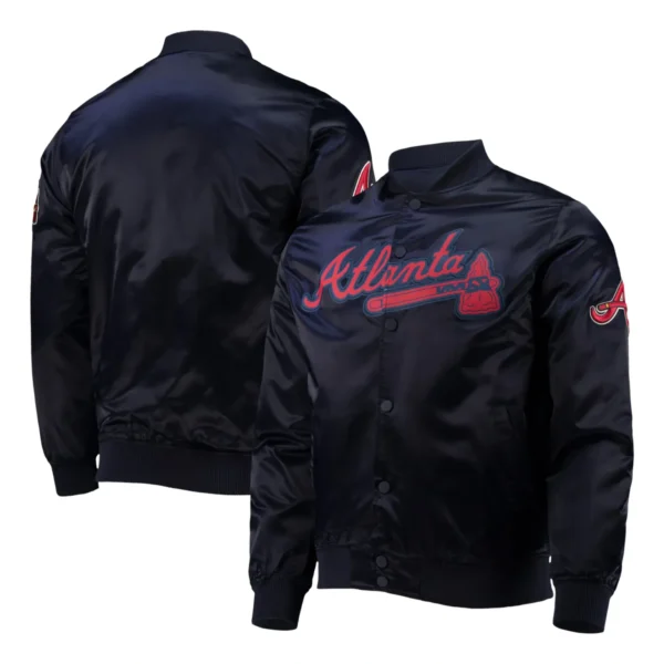 Atlanta Braves Wordmark Navy Varsity Jacket  Satin
