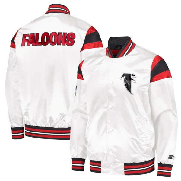 Atlanta Falcons Full-Snap Satin White/Red Varsity Jacket