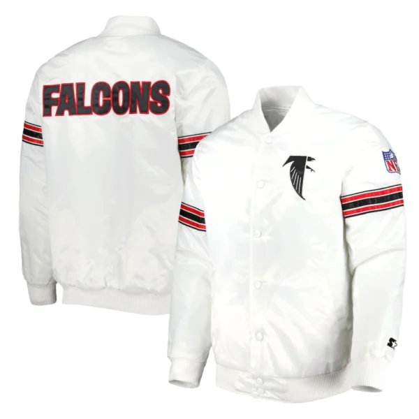 Atlanta Falcons Power Forward Full-Snap Satin Varsity White Jacket