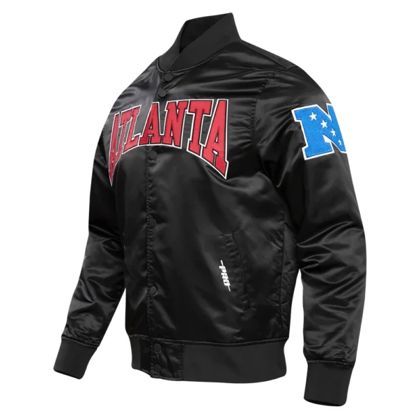 Atlanta Falcons Crest Emblem Black Satin Varsity Jacket