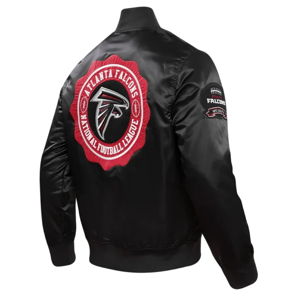 Atlanta Falcons Crest Emblem Black Satin Varsity Jacket