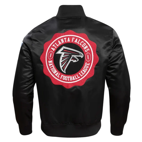 Atlanta Falcons Crest Emblem Black Satin Varsity Jacket