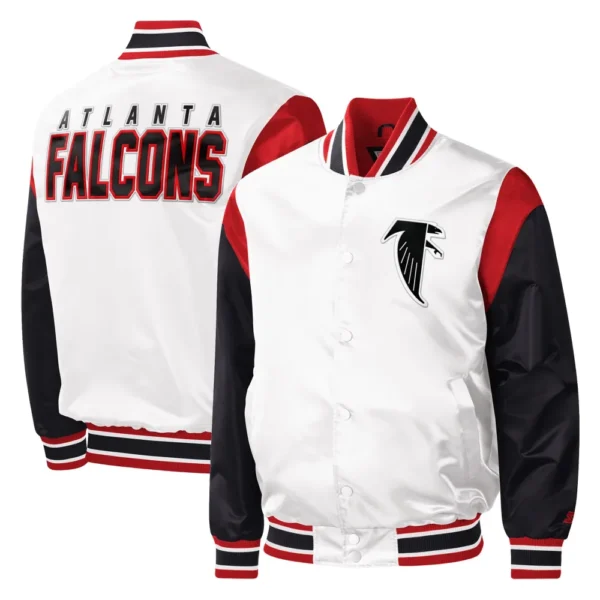 Atlanta Falcons Throwback Warm Up Pitch White/Black Satin Varsity Jacket