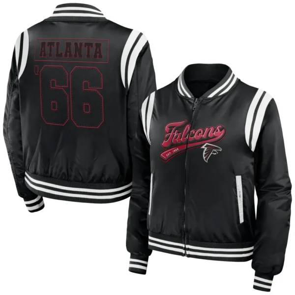 Atlanta Falcons Women’s Full-Zip Black Bomber Varsity Jacket