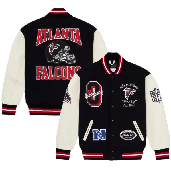 Atlanta Falcons X OVO Wool & Leather Black/White Varsity Jacket