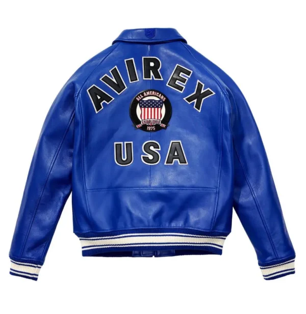 Avirex Icon Blue Leather Bomber Jacke
