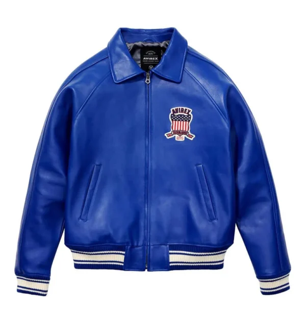 Avirex Icon Blue Leather Bomber Jacket