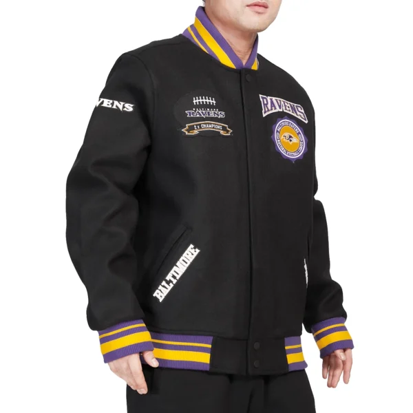 Baltimore Ravens Crest Emblem Black Wool Varsity Jacket