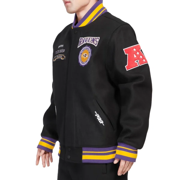 Baltimore Ravens Crest Emblem Black Wool Varsity Jacket