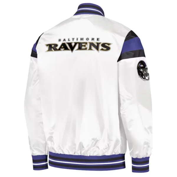 Baltimore Ravens Full-Snap White Satin Varsity Jacket