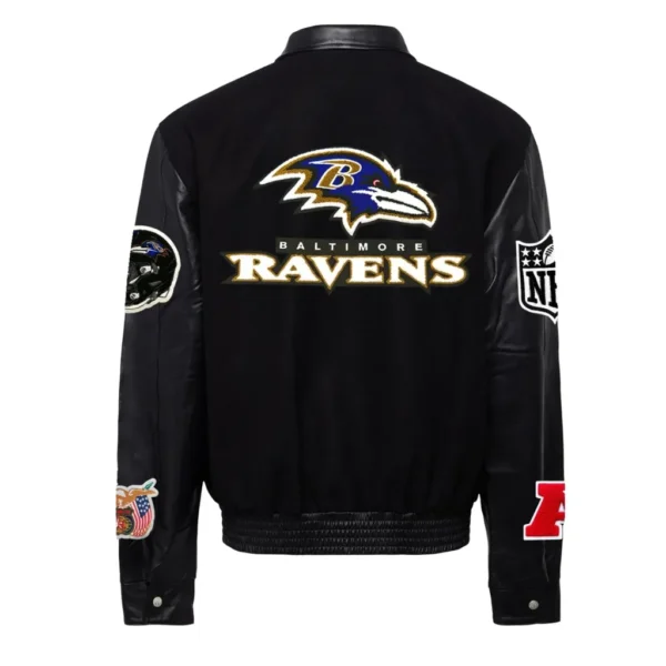 Baltimore Ravens Jeff Hamilton Logo Black Wool & Leather Varsity Jacket