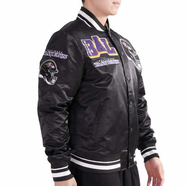 Baltimore Ravens Mashup Full-Snap Black Satin Varsity Jacket