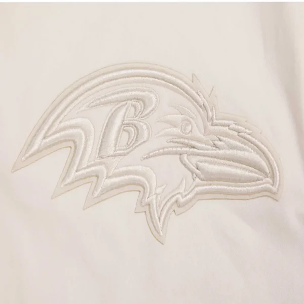 Baltimore Ravens White Neutral Cream Satin Varsity Jacket