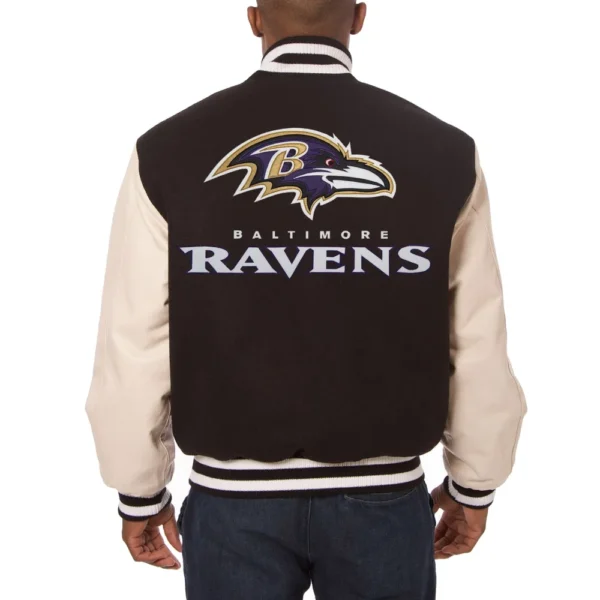 Baltimore Ravens Two-Tone Real Wool & Leather Black/Cream Varsity Jacket