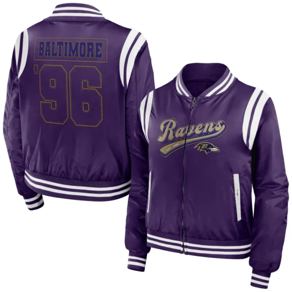 Baltimore Ravens Women’s Full-Zip Purple Bomber Varsity Jacket