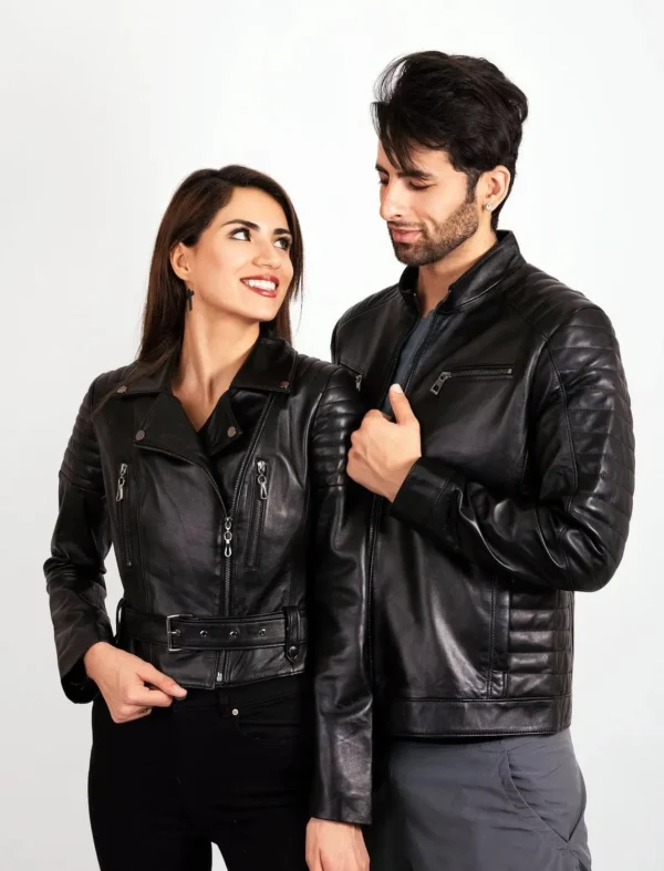 Biker Couple Black Faux Leather Jacke