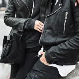 Biker Couple Black Leather Jacket Zipper Double Bl