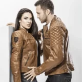 Biker Couple Leather Jacket Brown