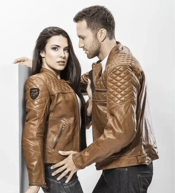 Biker Couple Leather Jacket Brown